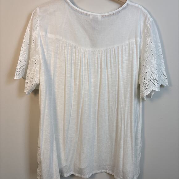 Knox Rose XL White Eyelet Boho Peasant Tunic Top Short Sleeve Eyelet Embroidery - Picture 4 of 16